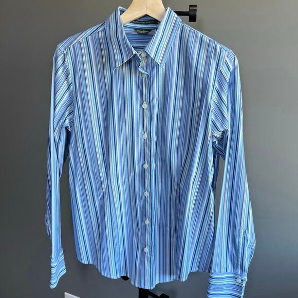 Eddie Bauer Blue Striped Button Up Long Sleeve Top Shirt Size Large - Picture 1 of 5